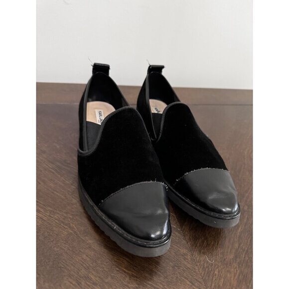 Karl Lagerfeld Paris Black Suede/Leather Flat Slip On Shoes Size 9.5 - Picture 2 of 6